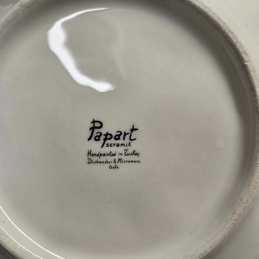 Papart Seramik Handpainted Robin Bird Ceramic Bowl Turkey Red Rim Winter Berry